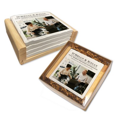 CoasterStone Wood Stand Gift Set w/ 4 Square Tumbled Coasters (14256)